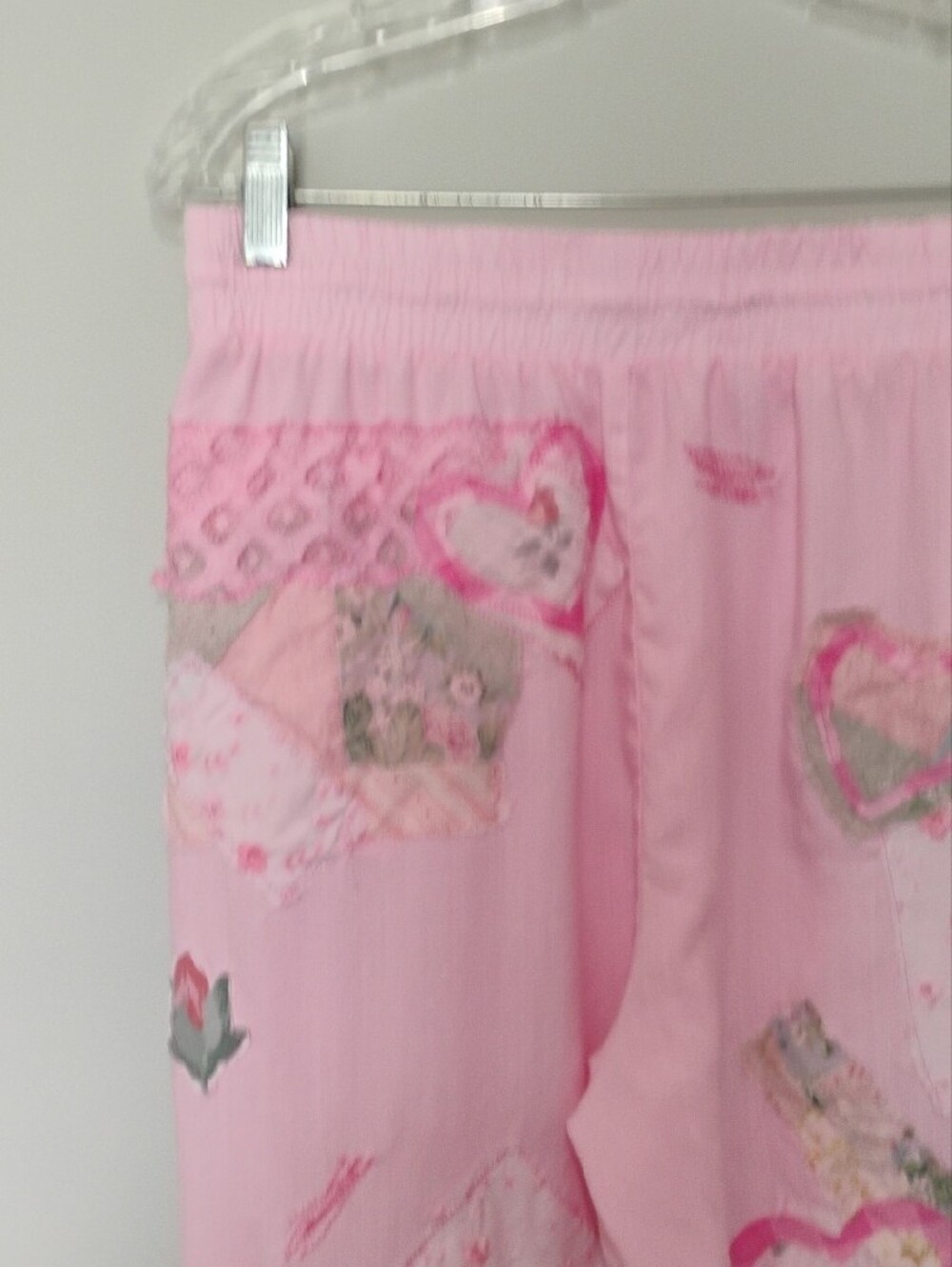 Upcycled Pink Patchwork Bloomer Pants Lace Trim, Cottagecore Floral Applique - Picture 9 of 11